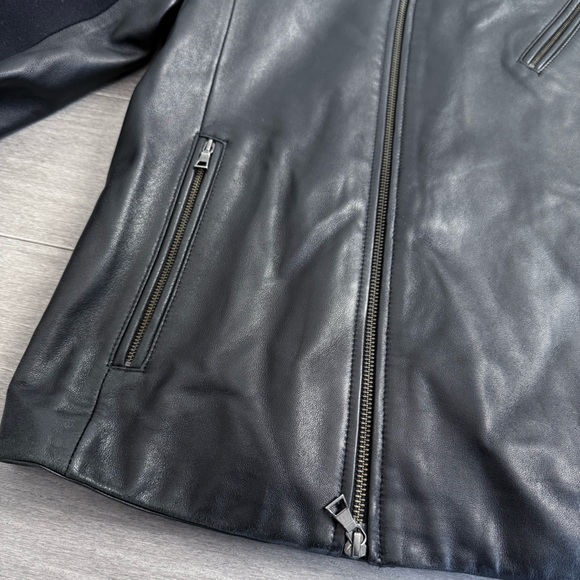 VINCE Leather Paneled Wool Moto Men’s Jacket Lambskin Black Size S Biker - Picture 10 of 16